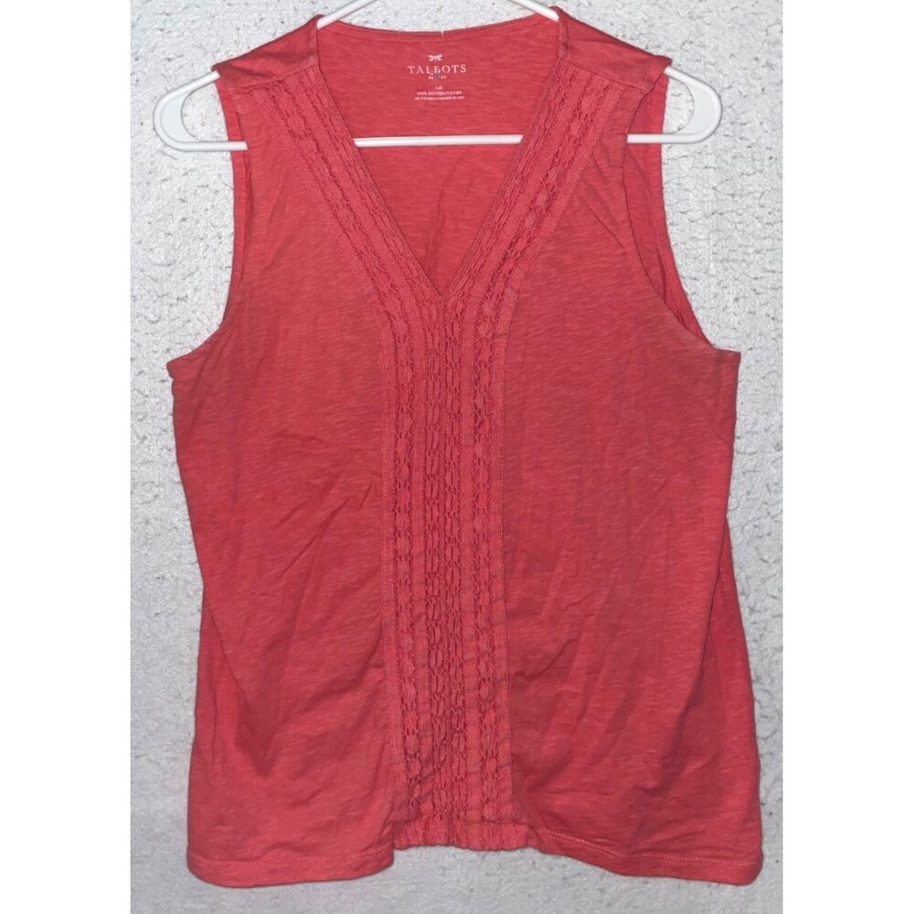 Talbots Petites LP Peach Pink V-neck Sleeveless Blouse 100% cotton Lace Boho